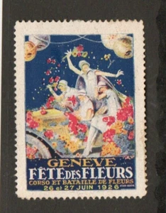 Vintage Poster Stamp 1926 GENEVE FETE DES FLEURS Geneva Switzerland Flower show - Picture 1 of 2