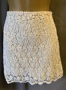 Zara Cream Crochet Lace Overlay Coquette S W28” Floral Cotton Lined Summer Skirt - Picture 1 of 11
