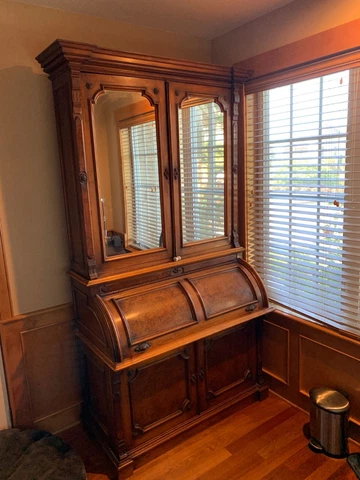 Walnut Victorian 1880's Secretary Desk and Bookcase Top~~Cylinder Roll Cover
