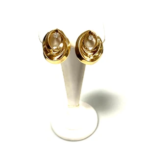 v039 Vintage 14k Yellow Gold Layered Oval Earring Dangle Jacket Set - Picture 1 of 4
