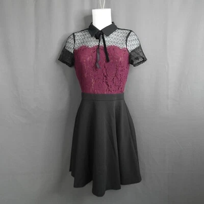 Elle Dress 4 Burgundy Black Lace Preppy Twee Coquette Whimsigoth Fairy Indie - Image 1 of 4