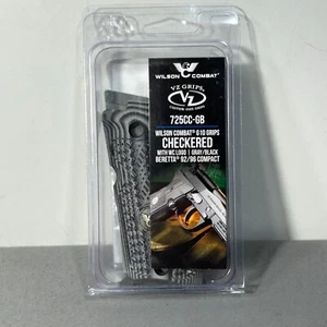 Wilson Combat Extra Thin Grips for Beretta 92/96 Compact Gray Black Checkered - Picture 1 of 13
