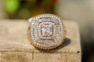 3Ct Baguette Cut Lab Created Diamond Cluster Wedding Band 14K Yellow Gold Plated - Picture 1 of 9