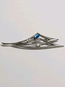 JJ Jonette 1988 Vintage Modern Silver Tone Brooch With Faceted Rhinestones. - Picture 1 of 18