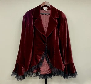 Chic Star Velvet Corset Jacket Plus SZ 4XL Dark Red Lace Halloween Vampire Goth - Picture 1 of 10