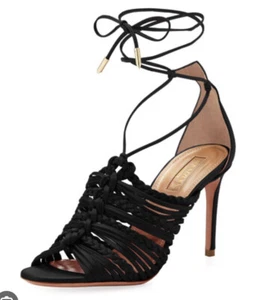 Aquazzura Goddess Silk Braided 85mm Sandals In Black - Picture 1 of 6