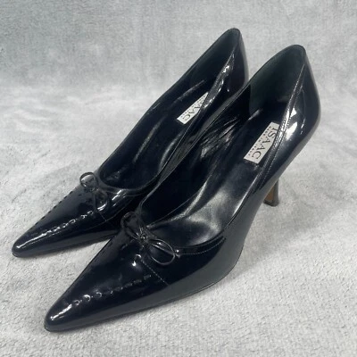 Isaac Mizrahi Women's Pumps 10B Black Leather Pointed Toe Slip On Stiletto Heel - Image 1 of 4