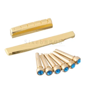 6 Sting Acoustic Guitar Brass Bridge Pins\ 72mm Saddle\ Nut Guitar Parts Blue - Picture 1 of 4