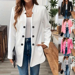 Ladies Long Sleeve Open Blazer Suits Work Button Jacket Coat Tops Plus Size 6-18 - Picture 1 of 28