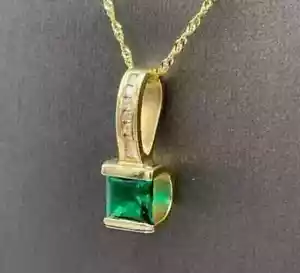 2Ct Princess Cut Natural Emerald Women's Solitaire Pendant 14K Yellow GoldPlated - Picture 1 of 8