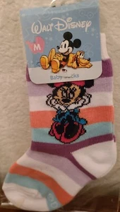 Disney Minnie Mouse Baby Socks Size Medium - 1 Pair Multi-colored Striped Socks - Picture 1 of 8