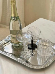 Serving Tray Stainless Steel Medium Modern Silver Rectangle Novelty Solid - Picture 1 of 26