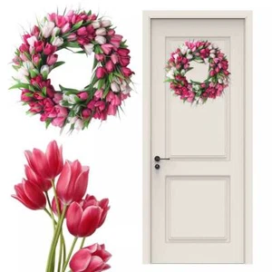 15.7inch Spring Wreath for Front Door Flower Wreath with Tulips for Wall Window - Picture 1 of 11