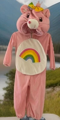 Vintage CARE BEARS Pink 🌈Cheer Bear Hooded Plush Halloween Costume Sz 2T EUC💖 - Image 1 of 4