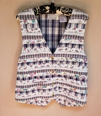 Vintage Casey & Max Women Lace Trim Vest V-neck Floral Plaid Button Front Medium - Image 1 of 4