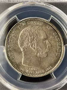 DINAMARCA 1888 2 CORONAS PLATA CONMEMORATIVA PCGS MS64 - Imagen 1 de 4
