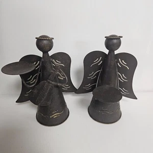 Juego de 2 candelabros de metal quemado Umber figuras de ángel de colección - Imagen 1 de 7