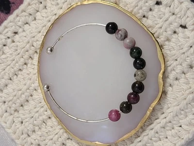 Sterling Silver Tourmaline Bracelet 925 Multi-Color Gemstone Beads Size 7.5" - Image 1 of 4