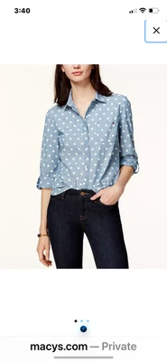 Tommy Hilfiger женщин хлопок в горошек рулон вкладка рубашка Sz XL синий/белый, новый с Ярлыками - Изображение 1 из 4