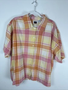 Top casual vintage CST sport manica corta con bottoni arancione rosa a quadri con taglie forti 4X - Foto 1 di 9