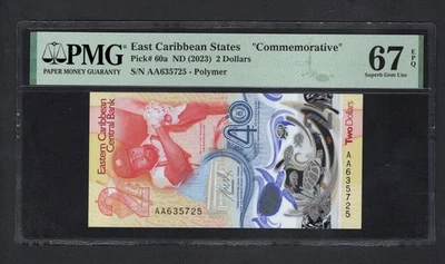 East Caribbean States 2 Dollars ND(2023) P60a Uncirculated Grade 67 - Image 1 of 2