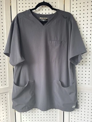 Sketchers Barco Short SLV V Neck Pockets Gray Scrub Uniform Top Size XL - Image 1 of 4