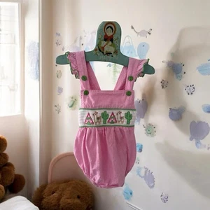 NEW Marie Nicole Girls Pink Gingham Smocked Llamas Sz 18-24M FREE S/H OFFER - Picture 1 of 4