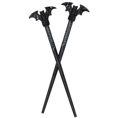 New Black Bat Hair Sticks Gothic Wood Accessories Halloween Kreepsville Goth - Image 1 of 3