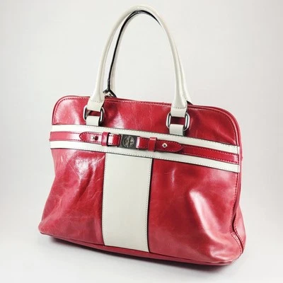 Giani Bernini Cuero Esmaltado Rojo y Blanco Bolso de Hombro Bandolera Cartera Foto 1 de 4