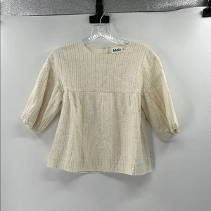 Molo Girls Glitter Stripe Puff Sleeve Blouse - Ivory/Silver - 9/10 - Picture 1 of 7