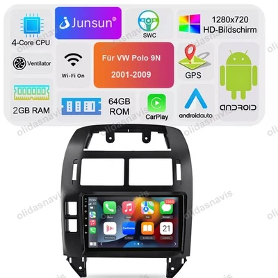 64GB Für VW Polo 9N 2001-2009 Autoradio Android 14 Carplay GPS Navi WIFI BT RDS - Bild 1 von 4