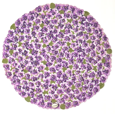 Carol Stanley Hankie Handkerchief Vtg Paper Label Purple Violets Round 14 Inches - Image 1 of 4