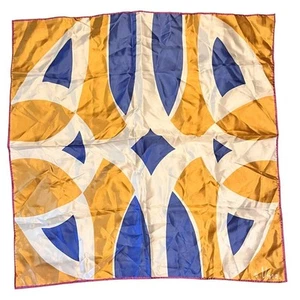 Vintage VERA Neumann Scarf Signed Gold & Blue Abstract, 26" Square Made in Japan - Picture 1 of 7