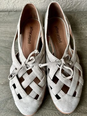 Jeffrey Campbell Anthropologie Canela Suede Lace-up Flats Taupe 7.5 EUC - Image 1 of 4