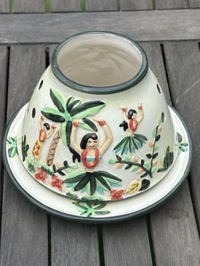 Yankee Candle Ceramic Candle Shade Topper & Base Plate Hawaiian Scene With Trees - Picture 1 of 10