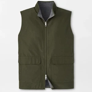 Peter Millar Crown Reversible Fleece Full Zip Vest Dark Olive Gray Medium $275 - Picture 1 of 7