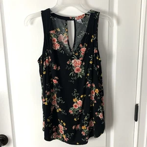 Old Navy Tank Blouse Black Floral Multicolored Casual Women’s Medium V Neck Top - Picture 1 of 6