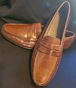 Johnston & Murphy Brown Leather Slip-On Dress Shoe Domani Italy Penny Loafer 9.5 - Picture 1 of 10