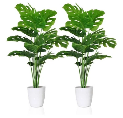 28" Set of 2 Artificial Monstera Deliciosa Plants In Pot Indoor Faux Plants - Image 1 of 4