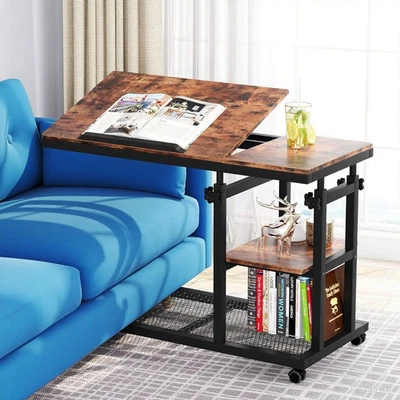 Side Table Rolling C-table Snack Tray Table Adjustable Tabletop - Image 1 of 4