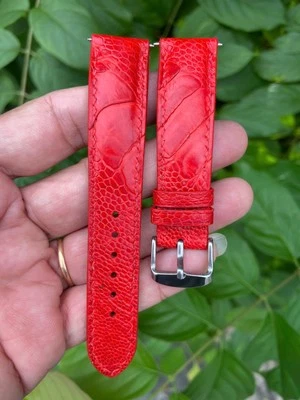 Pulseira de relógio de couro avestruz perna vermelha, tamanho 18mm 20mm 21mm 22mm 24mm 26mm - Imagem 1 de 4