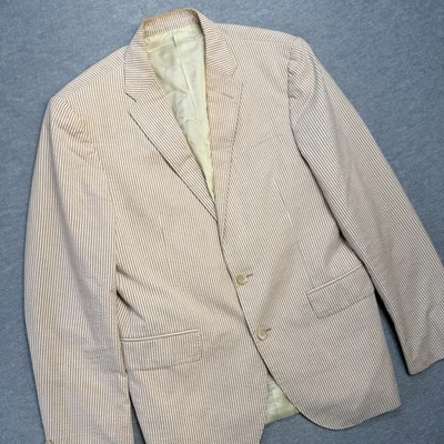 Polo Ralph Lauren Blazer Jacket Mens 40R Tan Cream Seersucker Custom Italy Made - Image 1 of 4