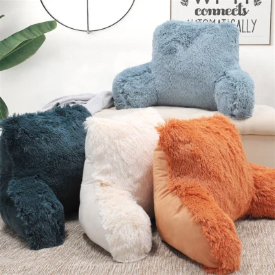 HOME SOFT THINGS Plush Shaggy Backrest Pillow with Arms – Cozy Bed & Reading Support Cushion Gift