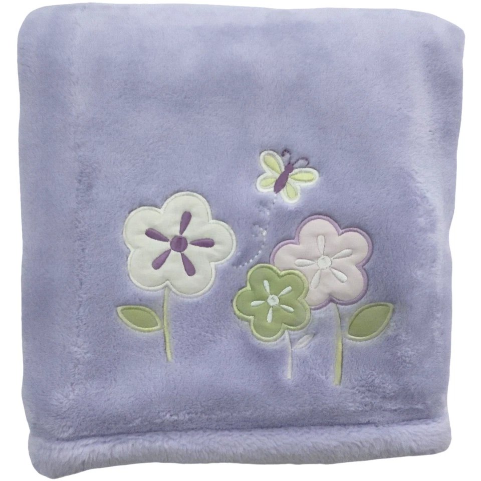 NEW Tiddliwinks Purple Flower Butterfly Baby Blanket Soft Lovey Girl 30x40 htf - Image 1 of 4