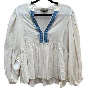 Neu ohne Etikett Banana Republic besticktes Babydoll Schößchen V-Ausschnitt Boho Bluse Größe Large - Bild 1 von 7
