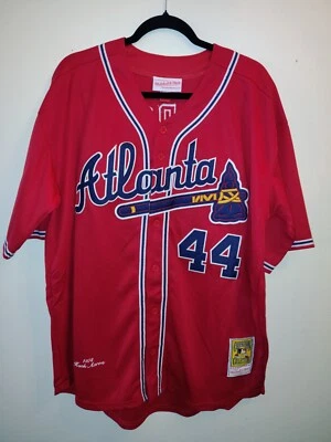 MITCHELL & NESS COOPERSTOWN ATLANTA BRAVES #44 HANK AARON RED JERSEY - XL - NEW - Image 1 of 4