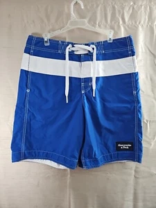 Vintage Abercrombie & Fitch Board Shorts Uomo Grande Blu Bianco Logo Frontale Y2K - Foto 1 di 8