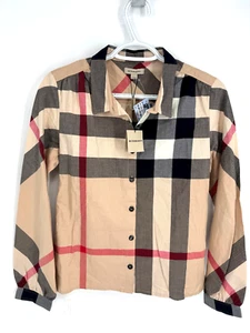$360 NWT Burberry Nova Check Plaid Button Shirt Youth 14Y Girls Womens Sz XS - Picture 1 of 17