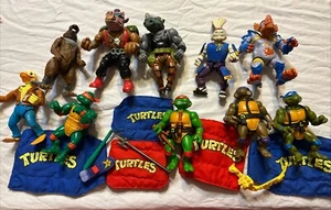 1988 1990 Teenage Mutant Ninja Turtles TMNT 10 Action Figures & Arm/Wrist Bands - Picture 1 of 24