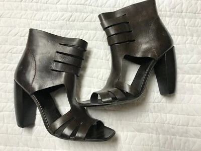 Sandalia de tacón alto con tiras punta abierta de cuero marrón MARSELL botín tacón de madera 37,5 Foto 1 de 4